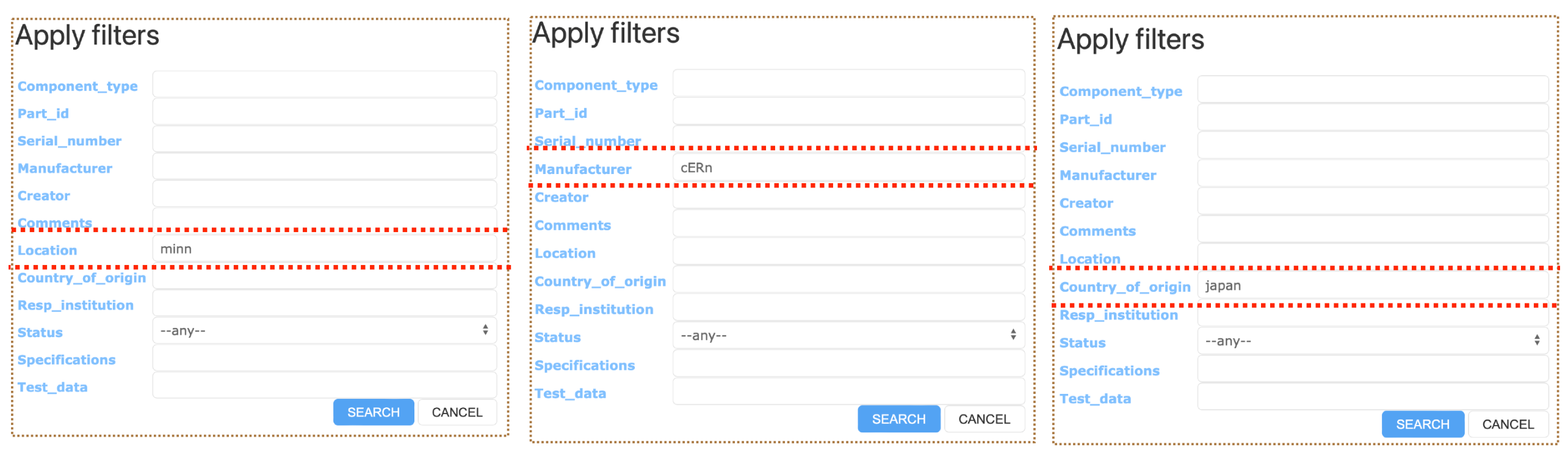 location,Manufac,Country filter